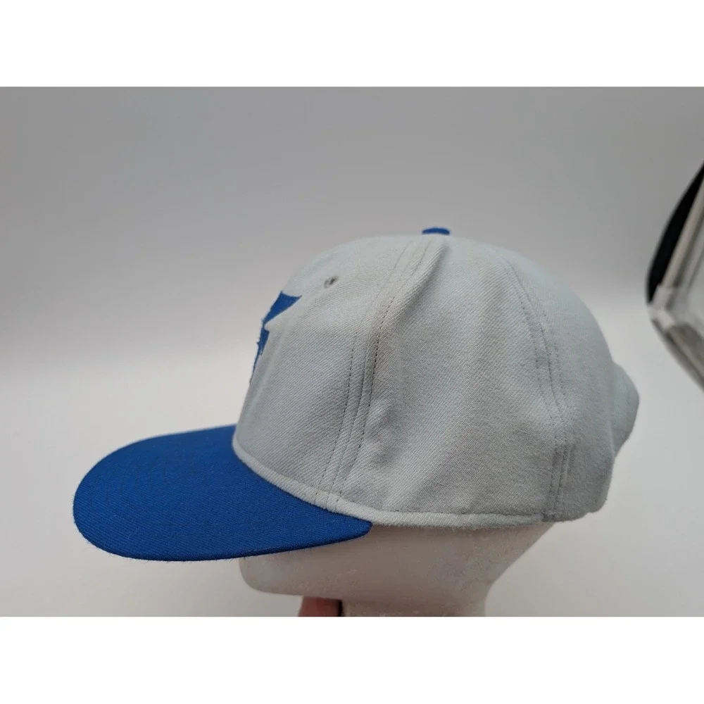 Vintage DeLONG Snapback Hat Grey Blue Letter F Baseball Cap Made in USA Med-LG